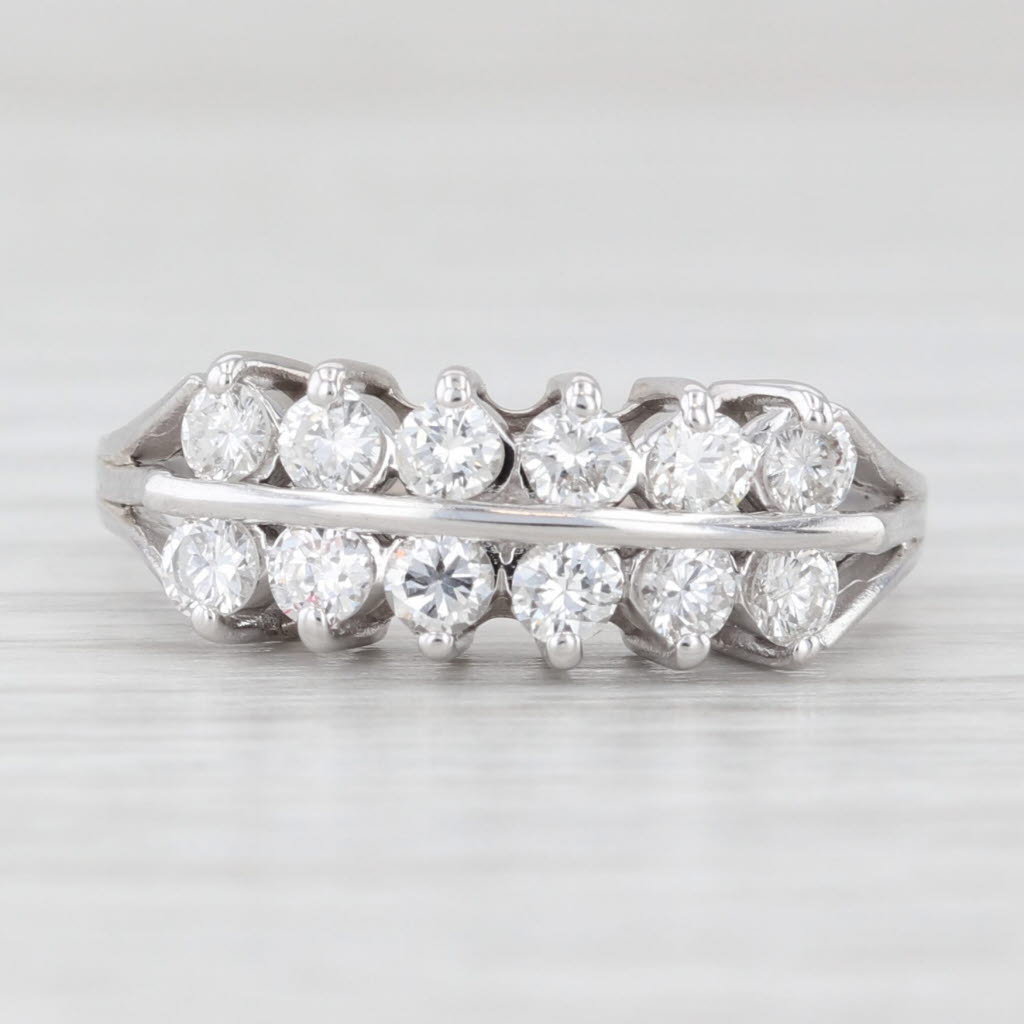 Light Gray 0.75ctw Diamond 2-Row Ring 14k White Gold Size 8 Wedding Anniversary