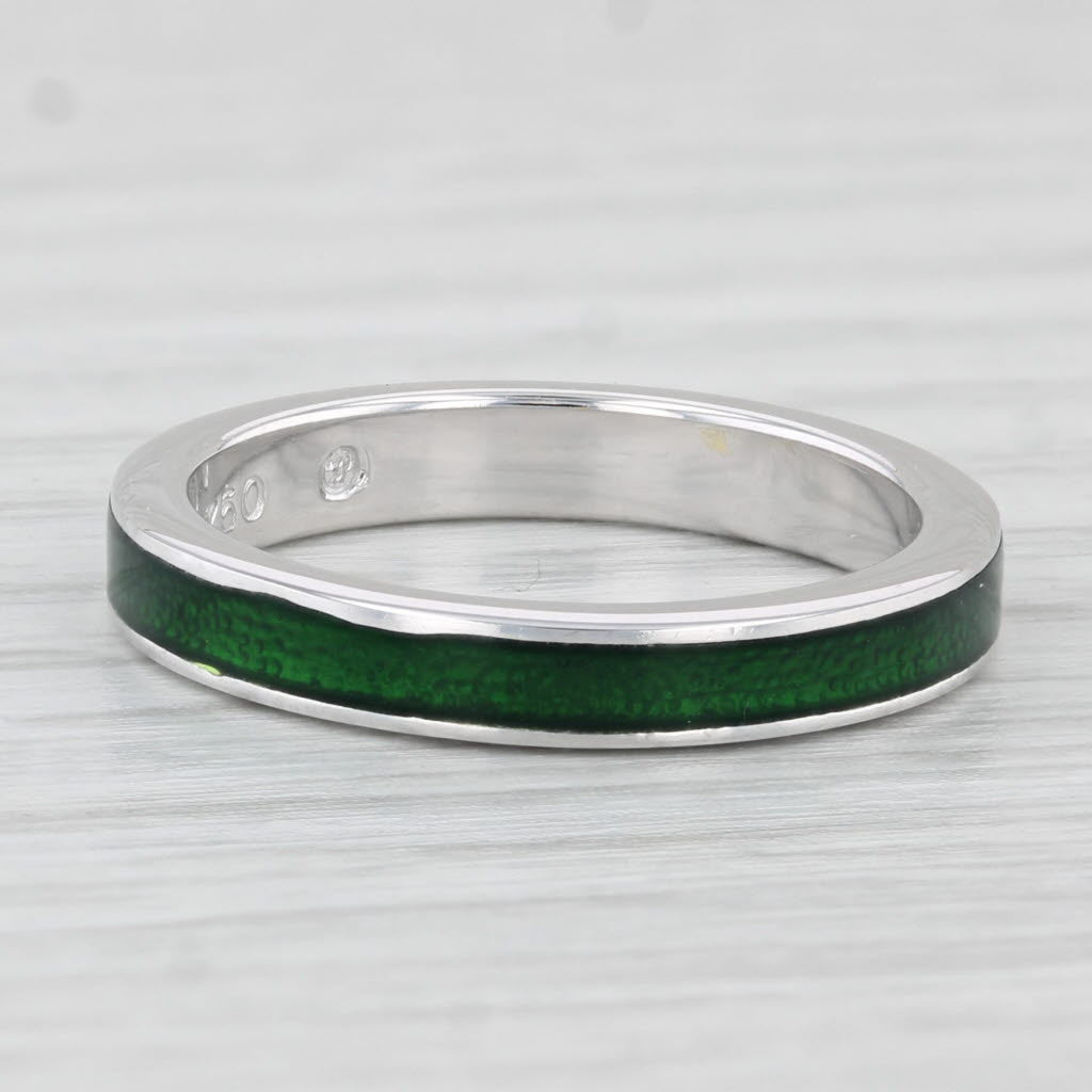 Light Gray Hidalgo Green Enamel Ring 18k White Gold Size 6.5 Stackable Band