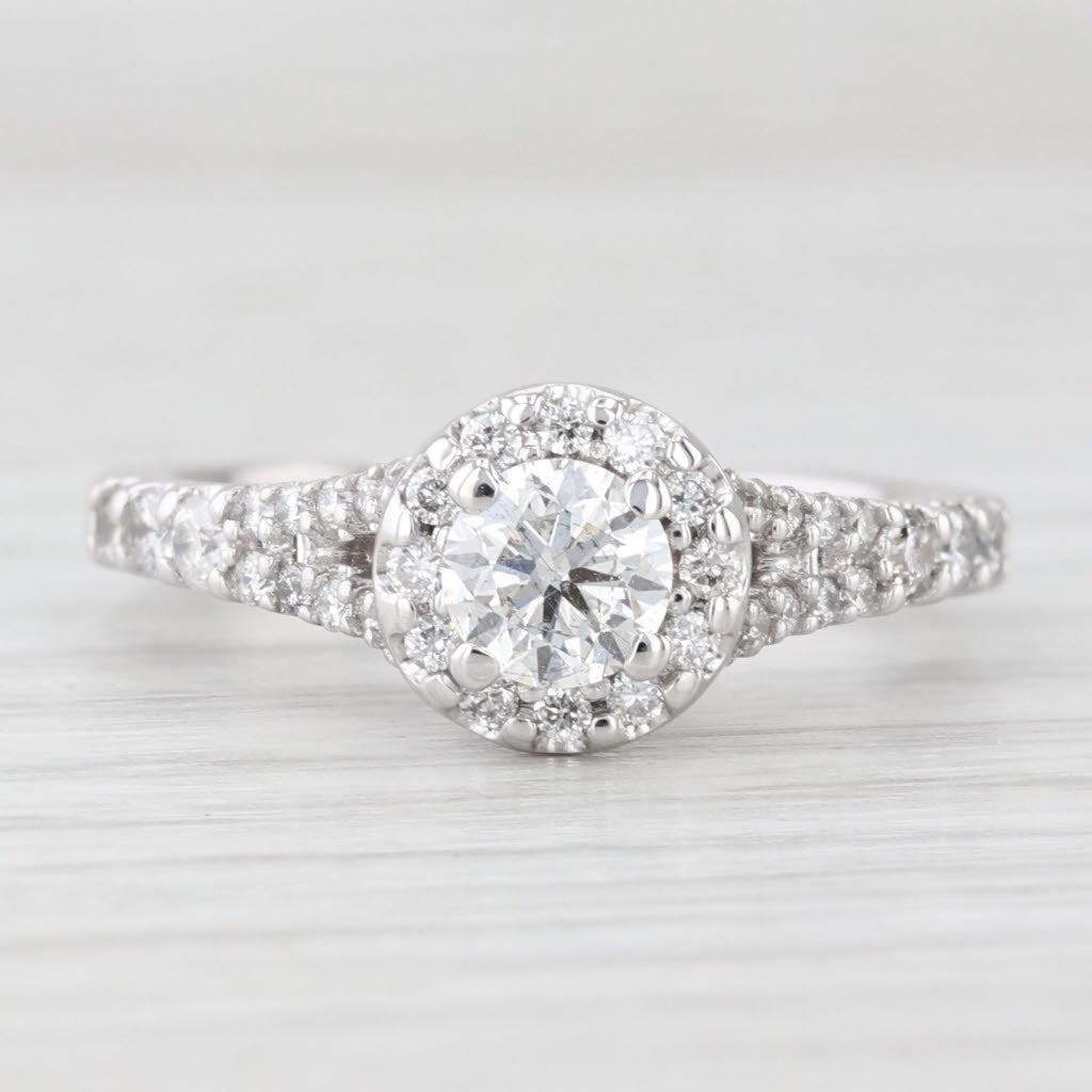 Light Gray 0.94ctw Round Diamond Halo Engagement Ring 14k White Gold Sz 6.75 GIA Cathedral