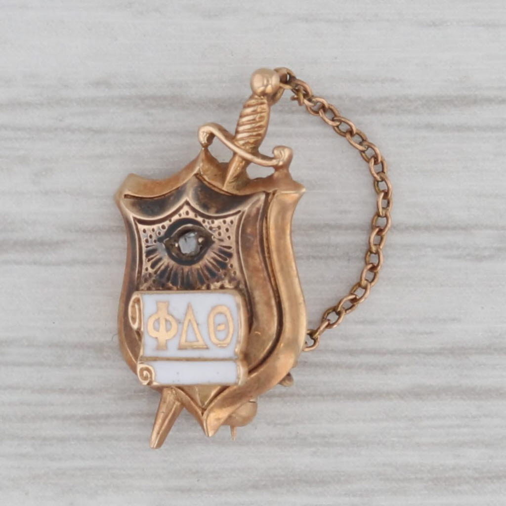 Gray Phi Delta Theta Fraternity Badge 14k Gold Diamond Antique Pin