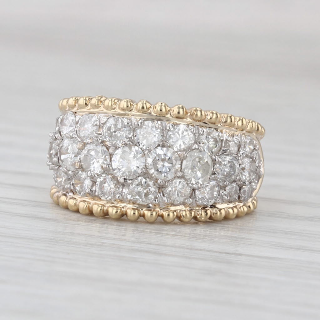 2ctw Pave Diamond Cluster Ring 14k Yellow Gold Size 3.75 Tapering Band