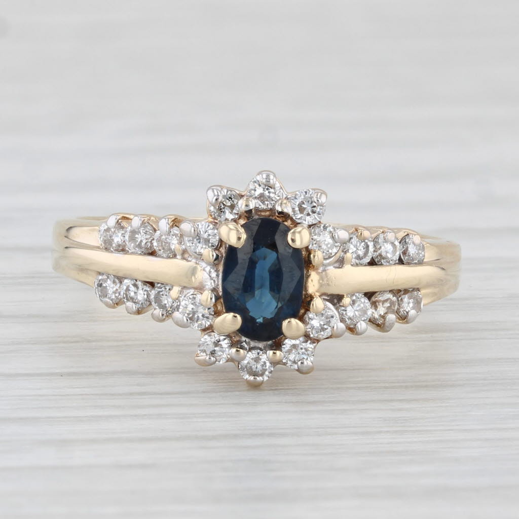 Light Gray 0.72ctw Oval Blue Sapphire Diamond Ring 14k Yellow Gold Size 7 Engagement