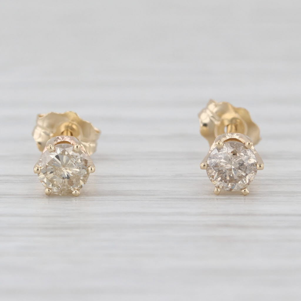 0.40ctw Brown Diamond Stud Earrings 14k Yellow Gold Round Solitaire Studs