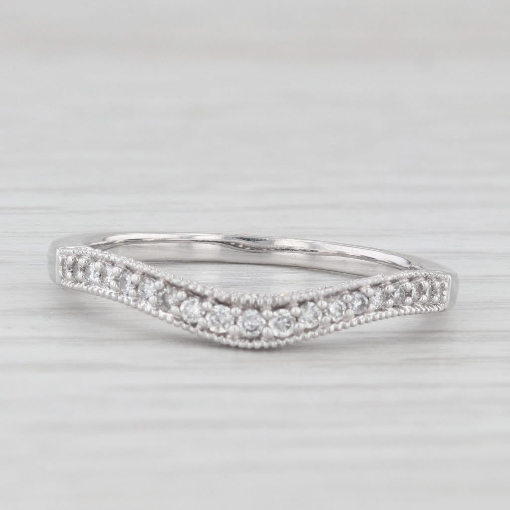 Light Gray 0.11ctw Diamond Contoured Wedding Band 14k White Gold Size 7.5 Stackable Ring