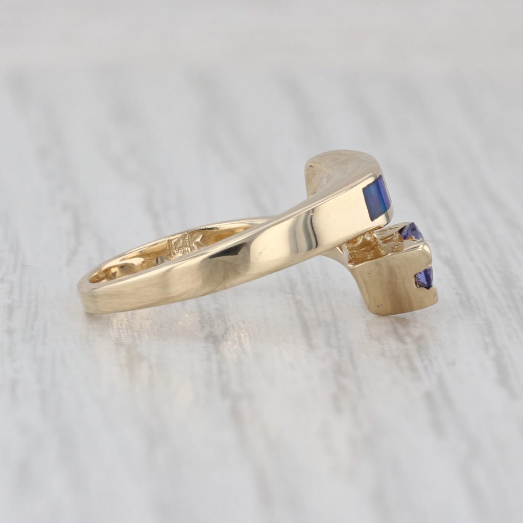 Opal Tanzanite Bypass Ring 14k Yellow Gold Size 5.5