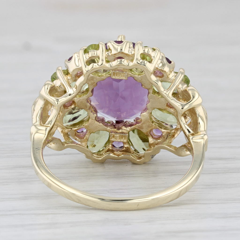 Light Gray 6.70ctw Amethyst Peridot Cocktail Ring 10k Yellow Gold Size 7.75