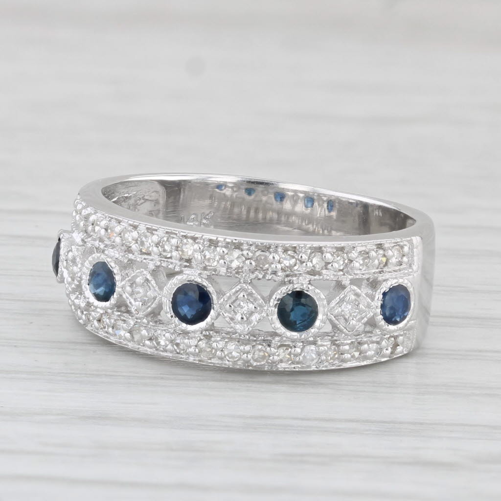 Light Gray 0.46ctw Blue Sapphire Diamond Ring 14k White Gold Sz 6 Wedding Anniversary Band