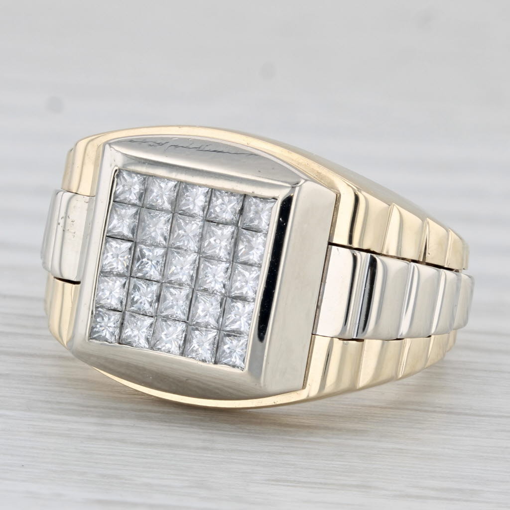 Light Gray 1.25ctw Princess Diamond Men's Ring 14k Yellow White Gold Size 10.25