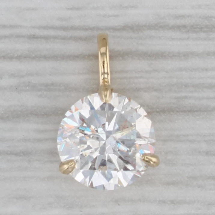 Gray 1.03ct Round Diamond Solitaire Pendant 14k Yellow Gold Small Drop