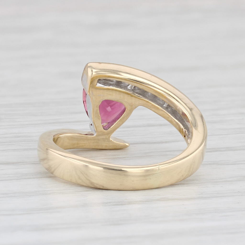 Light Gray 0.75ctw Trillion Pink Tourmaline Diamond Bypass Ring 14k Yellow White Gold Sz 4