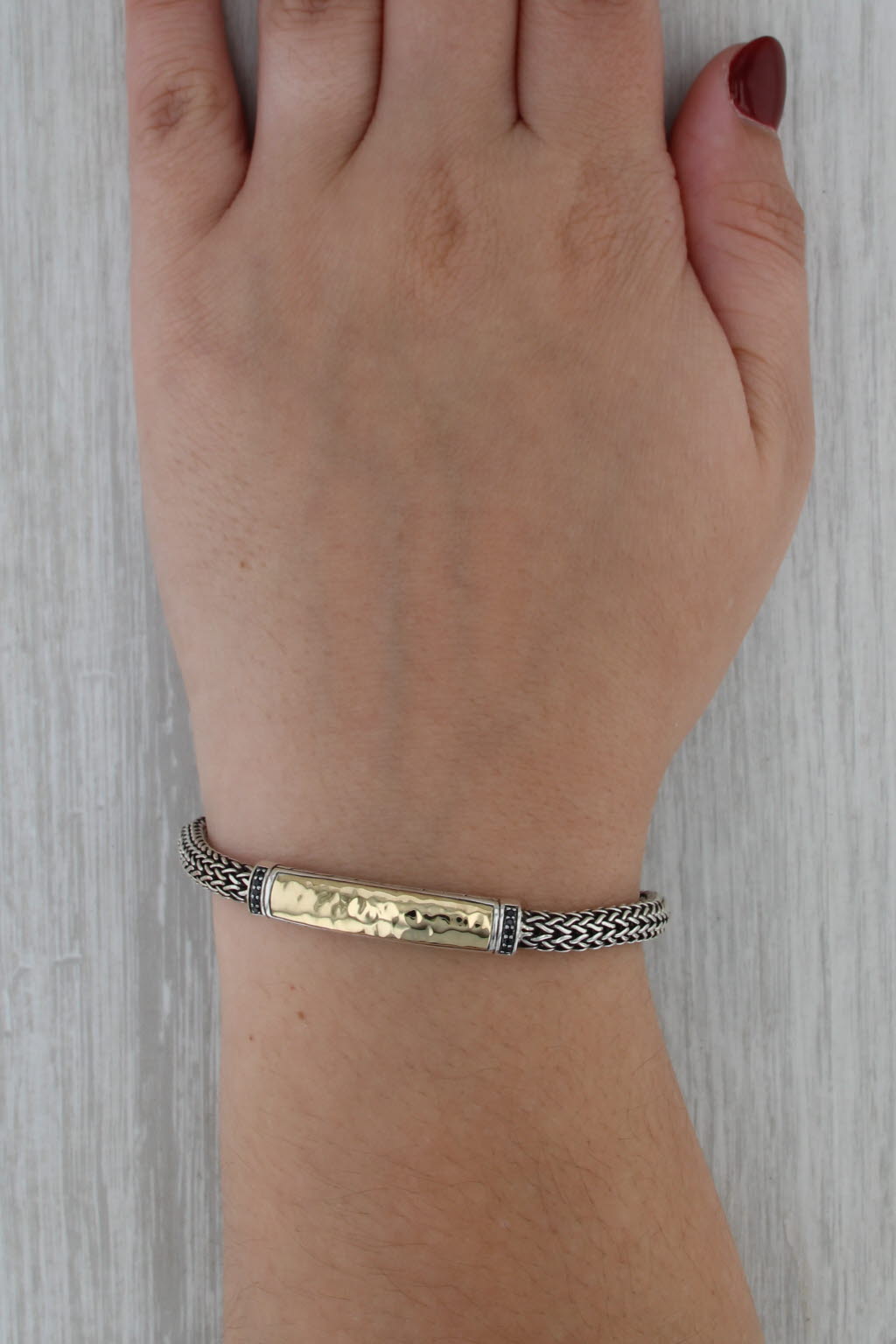 John Hardy Palu ID Bracelet Sterling Silver 1/3 18k Gold 6.5"