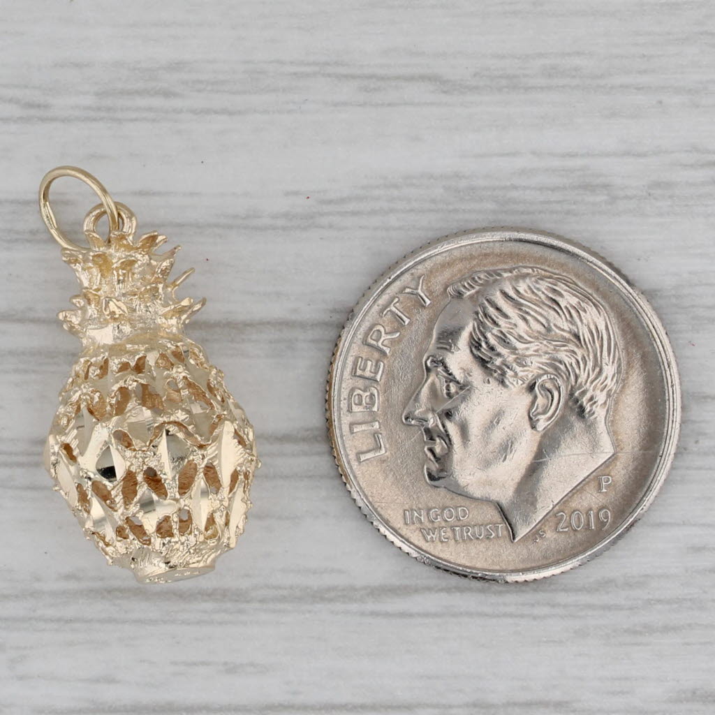 Gray Ornate Pineapple Charm 14k Yellow Gold Pendant