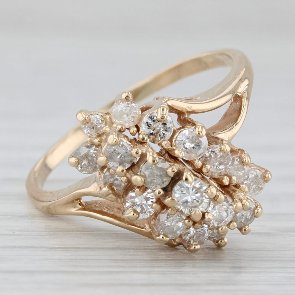 Gray 0.75ctw Diamond Cluster Bypass Ring 14k Yellow Gold Size 8.5