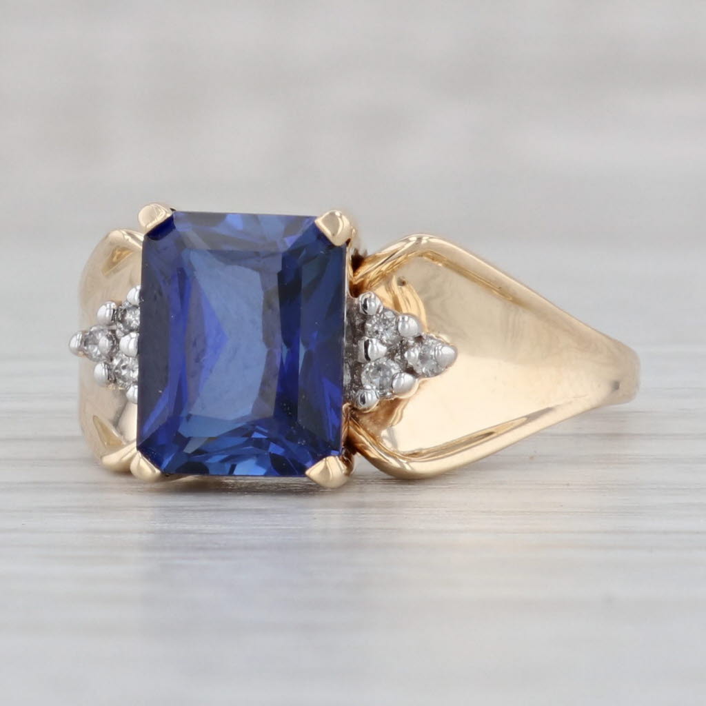 Gray 1.06ctw Lab Created Blue Sapphire Diamond Ring 10k Yellow Gold Size 11.75