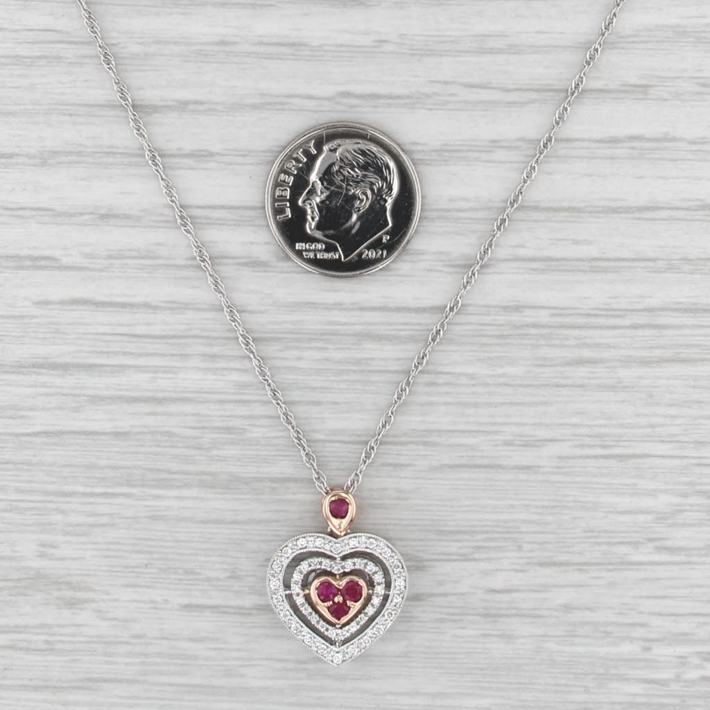 0.44ctw Ruby Diamond Halo Heart Pendant Necklace 18k White Rose Gold 18"