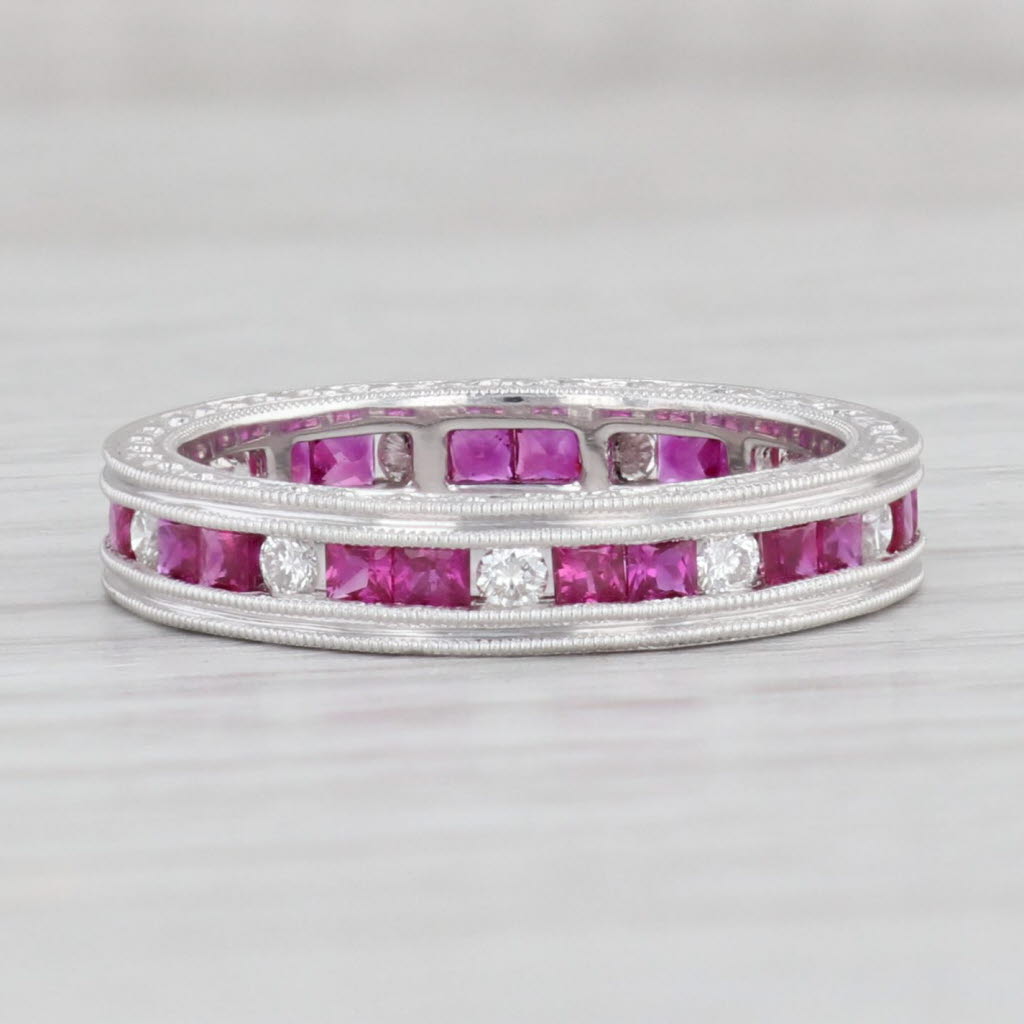 Light Gray New 1.89ctw Ruby Diamond Eternity Ring Platinum Wedding Band Stackable Size 6.5