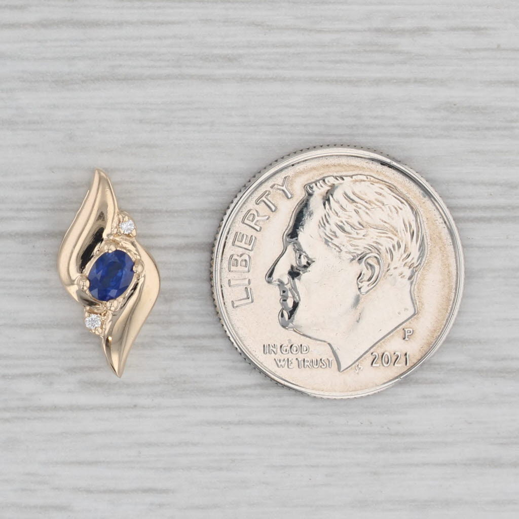 Gray 0.20ct Blue Sapphire Small Drop Pendant 14k Yellow Gold