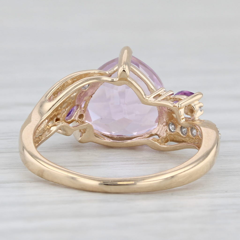 Light Gray 2.82ctw Pink Kunzite Diamond Amethyst Ring 14k Yellow Gold Size 5.25