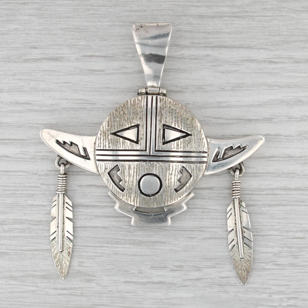 Vintage Native Amethyst Pendant Medallion Sterling Silver Signed RW Bull