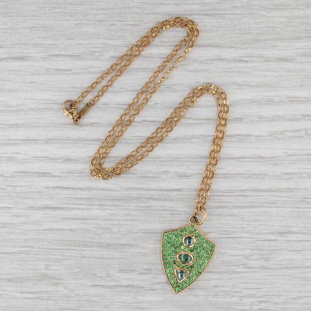 Monica KIosann Fearless Shield Pendant Necklace 18k Gold Tourmaline Garnet 18"