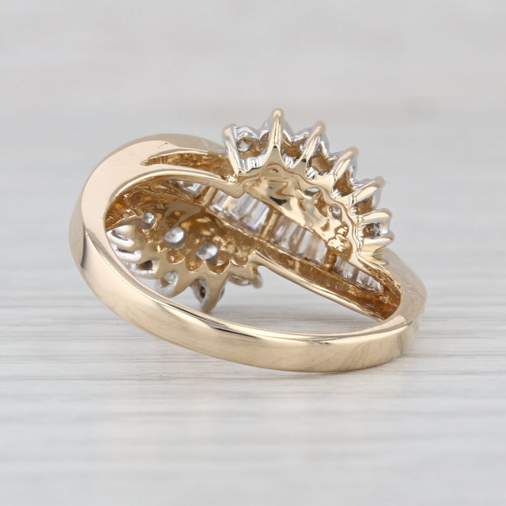 0.97ctw Diamond Cluster Bypass Ring 14k Yellow Gold Wedding Anniversary Size 8.5