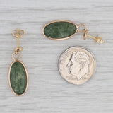 Green Marbled Serpentine Oval Cabochon Drop Earrings 14k Yellow Gold