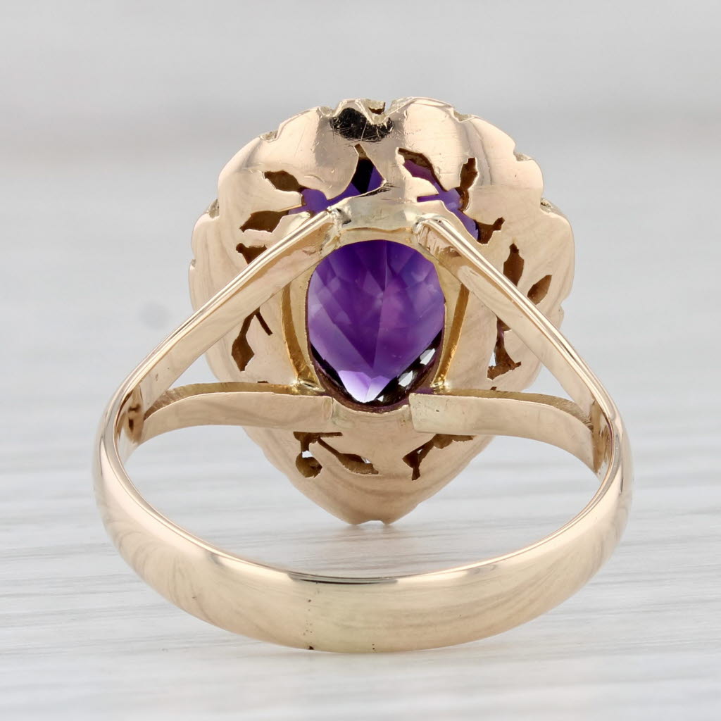 Light Gray Vintage 3.70ct Pear Amethyst Solitaire Ring 14k Yellow Gold Size 8 Teardrop