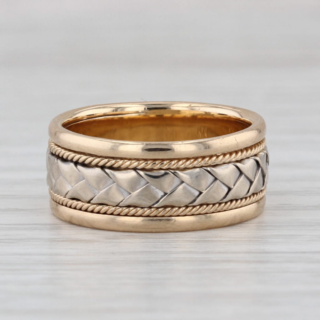 Woven 2-Tone Ring 14k Yellow White Gold Size 5.5 8mm Wide Band