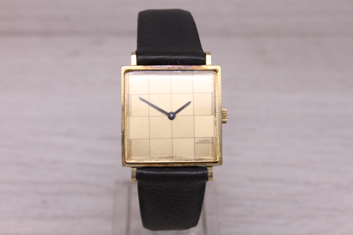 Vintage Girard Perregaux 25mm 14k Yellow Gold Watch Original Checker Dial