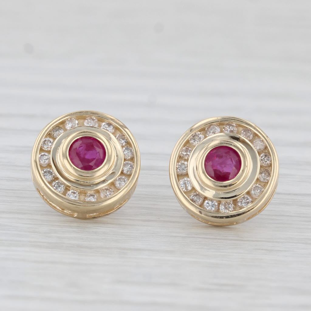 Light Gray 0.90ctw Ruby Diamond Halo Stud Earrings 14k Yellow Gold