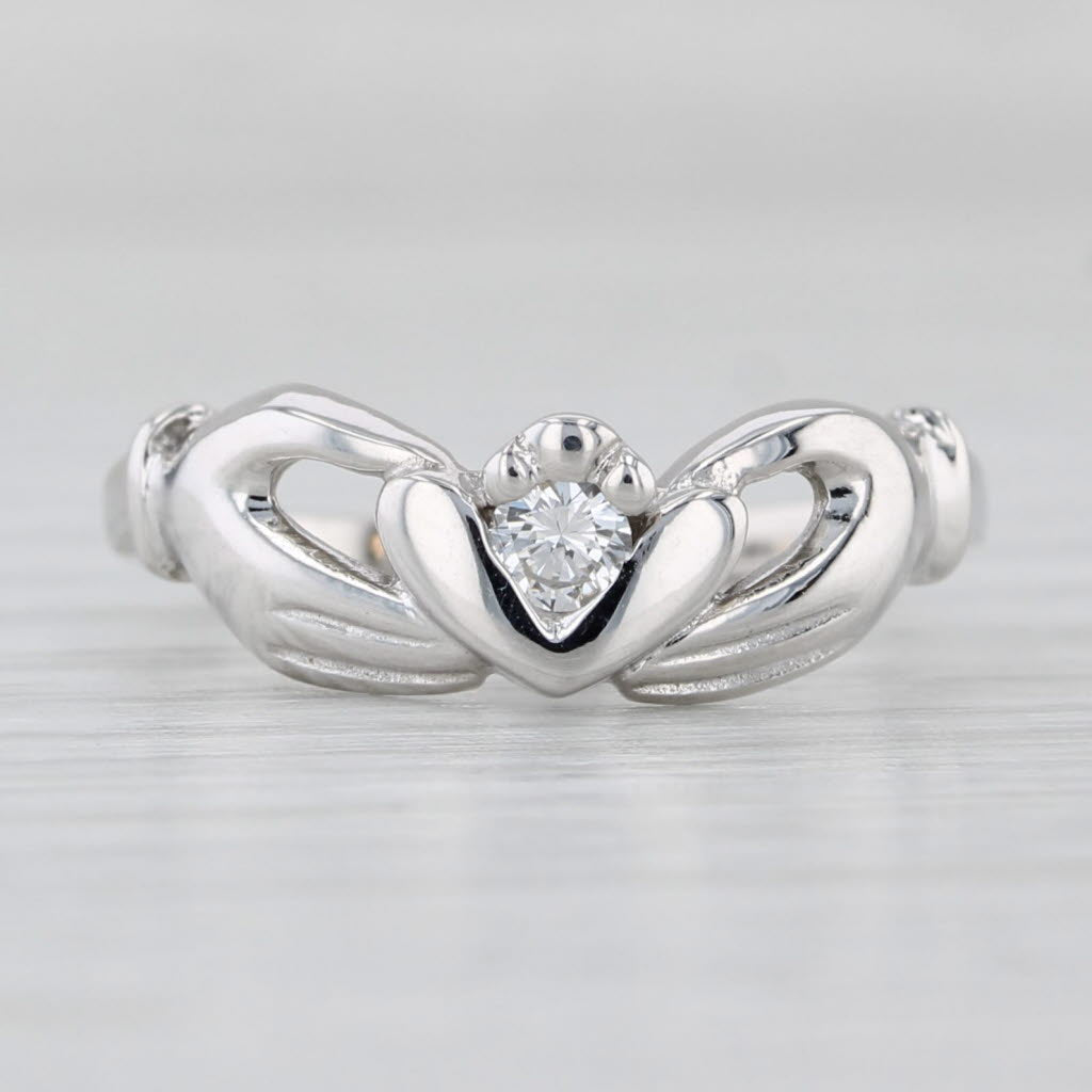 Diamond Claddagh Ring 14k White Gold Size 5.25 Irish Wedding Band