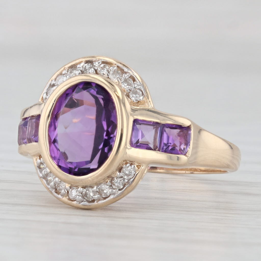 Light Gray 2.95ctw Oval Amethyst Diamond Halo Ring 14k Yellow Gold Size 7.75