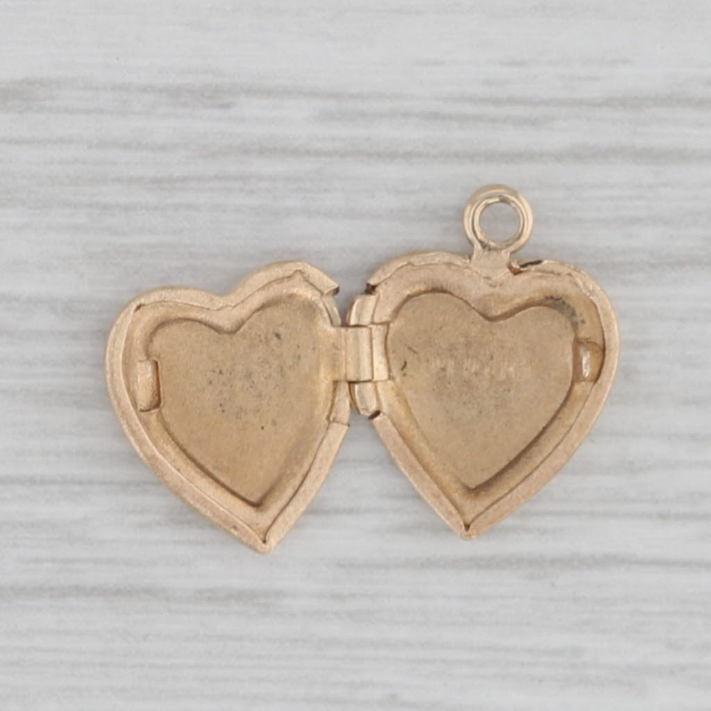 Gray Tiny Heart Photo Locket Charm 14k Yellow Gold Pendant Opens