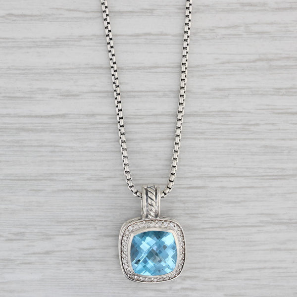 David Yurman Albion 6.43ctw Blue Topaz Diamond Pendant Necklace Silver 14k Gold