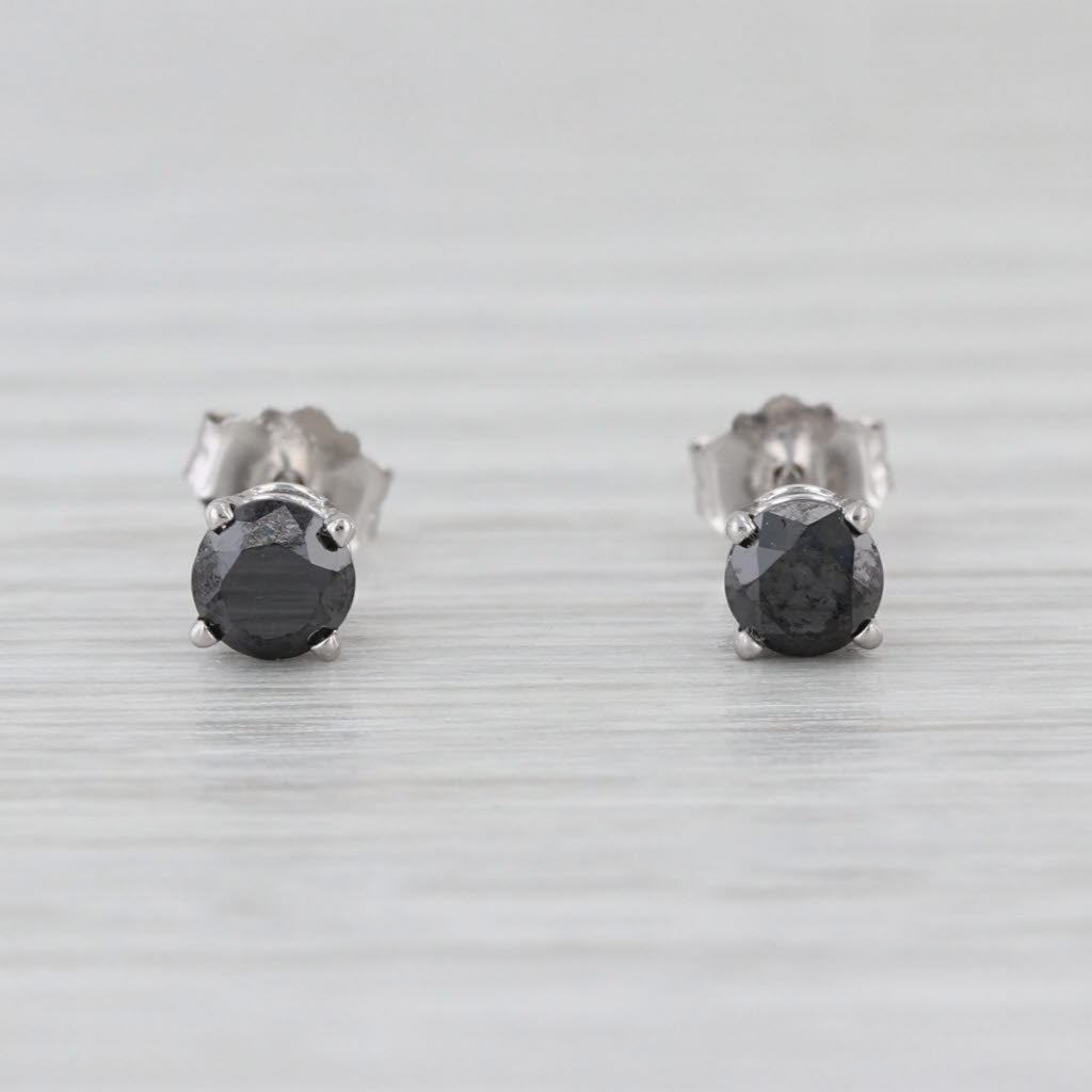 0.54ctw Black Diamond Stud Earrings 14k White Gold Round Solitaire Studs
