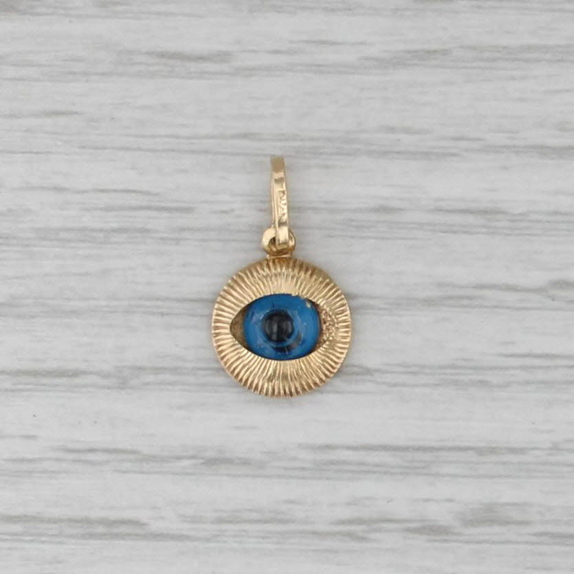 Glass All Seeing Eye of Deity Pendant 18k Yellow Gold Small Charm