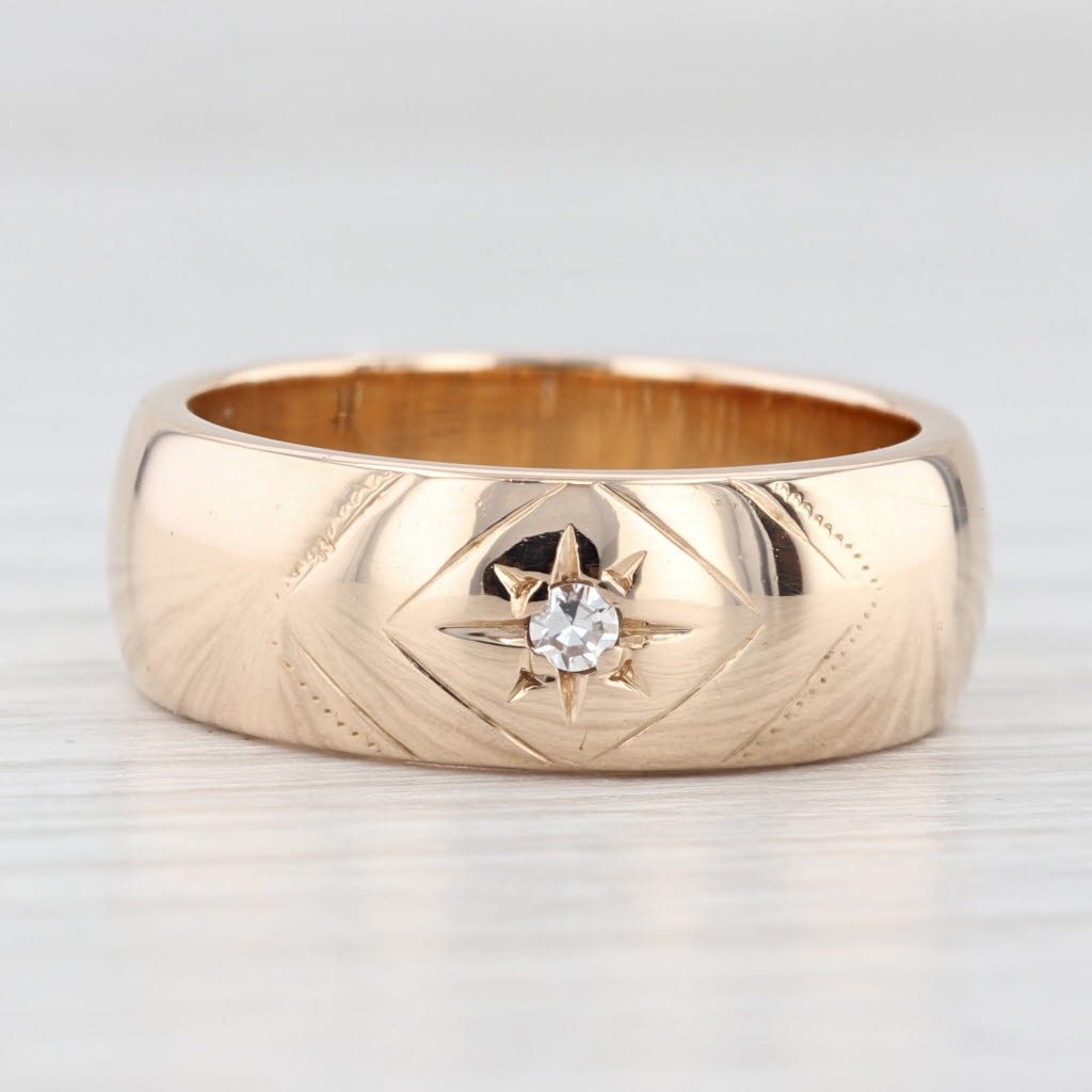 Vintage Diamond Solitaire Star Ring 14k Yellow Gold Size 6.5 Wedding Band