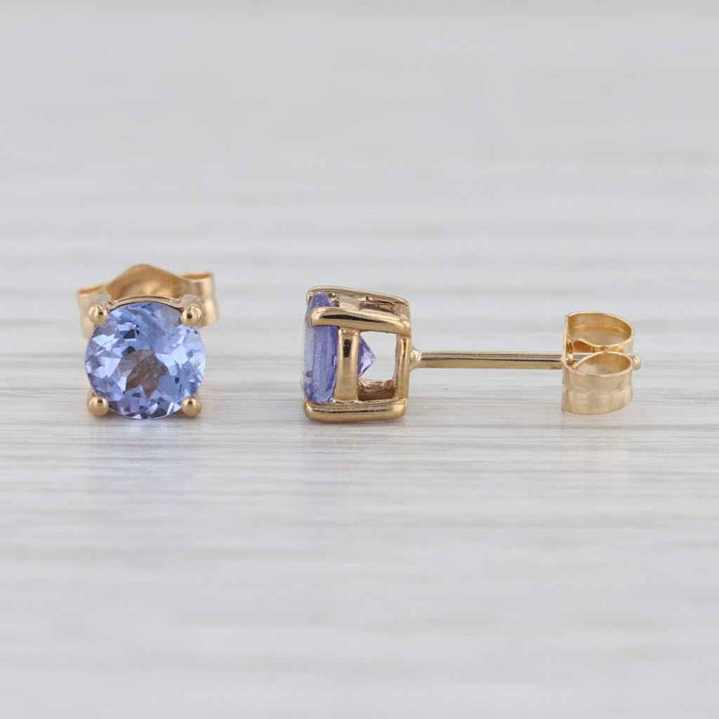0.96ctw Tanzanite Stud Earrings 14k Yellow Gold Round Solitaire Studs