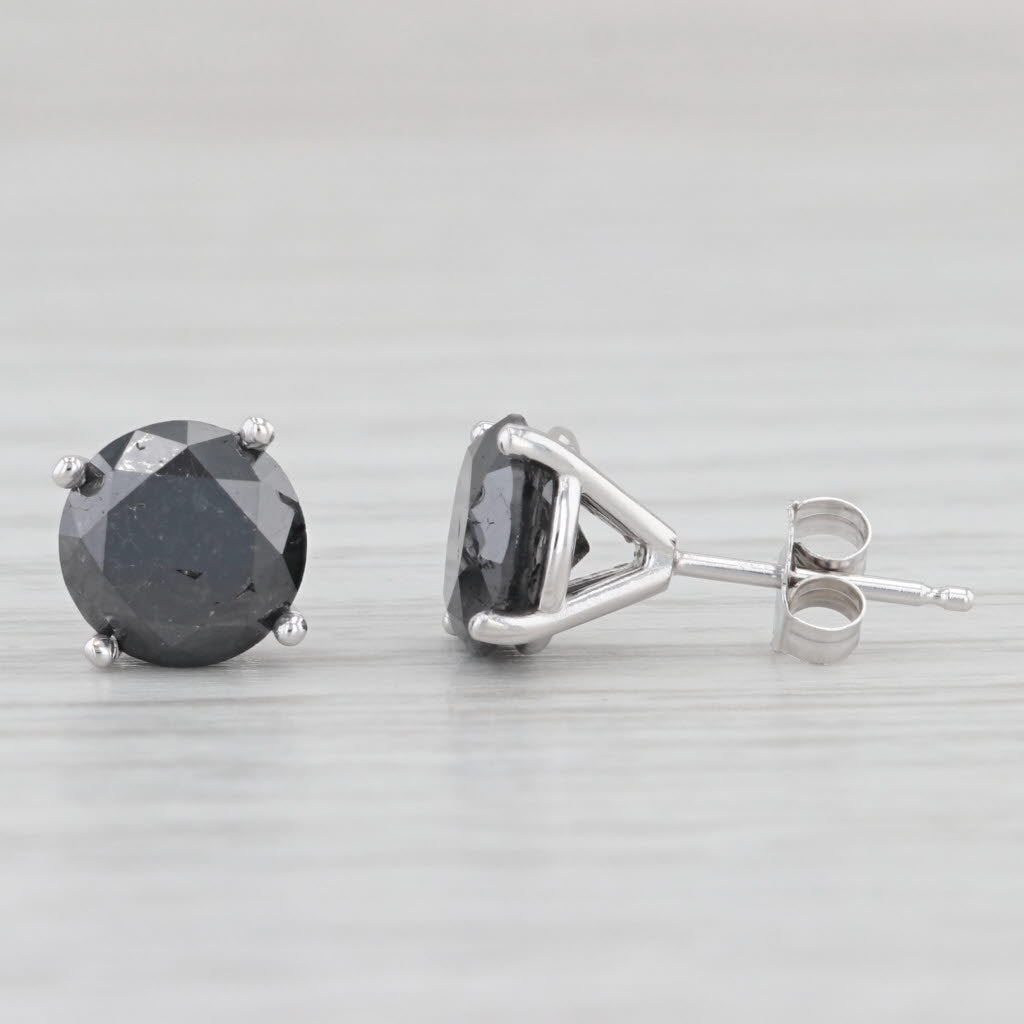 Light Gray New 3.47ctw Black Diamond Stud Earrings 14k White Gold Round Solitaires