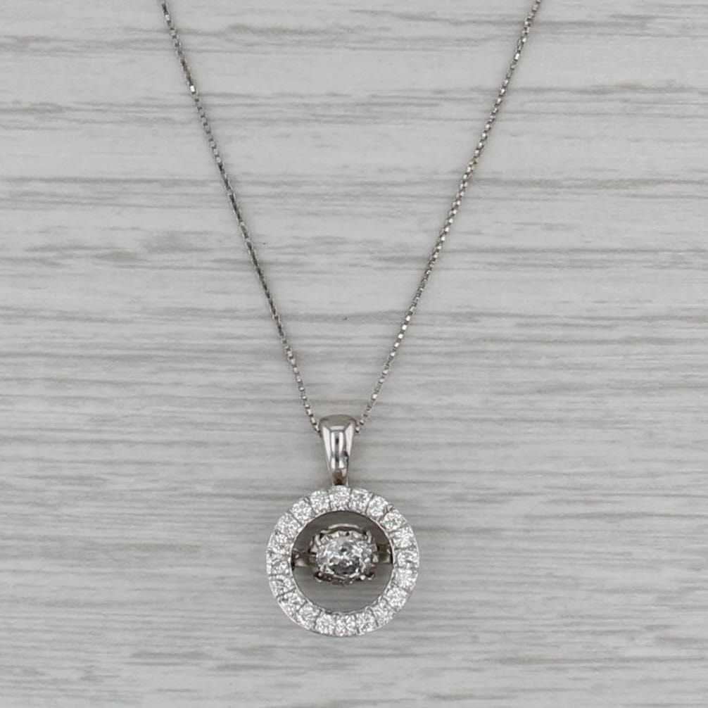 0.83ctw Floating Diamond Halo Pendant Necklace 14k White Gold 18.75" Box Chain