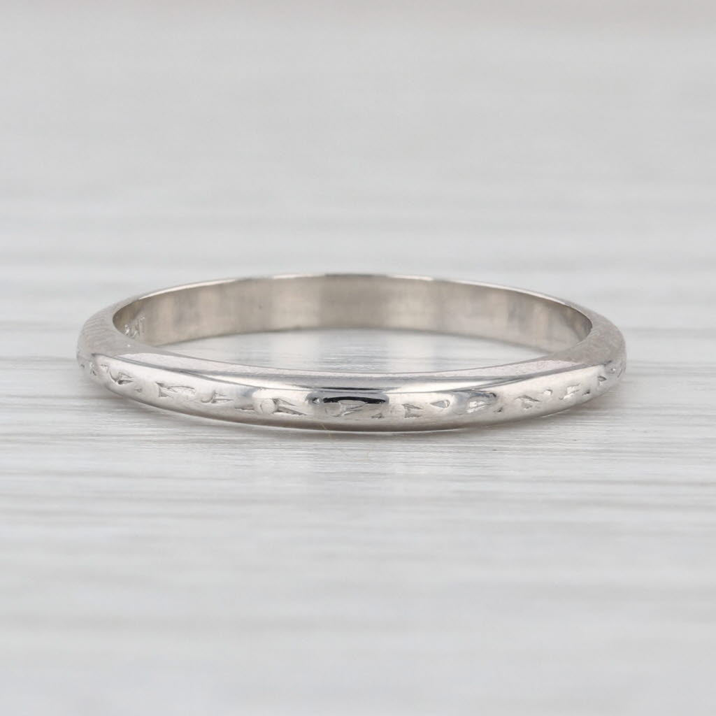 Antique Platinum Wedding Band Stackable Ring 2mm Size 5.75