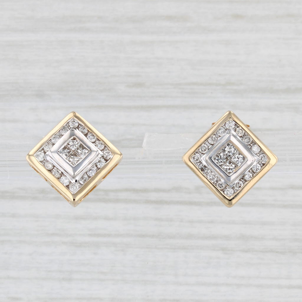 Light Gray 0.50ctw Diamond Halo Stud Earrings 14k Yellow Gold