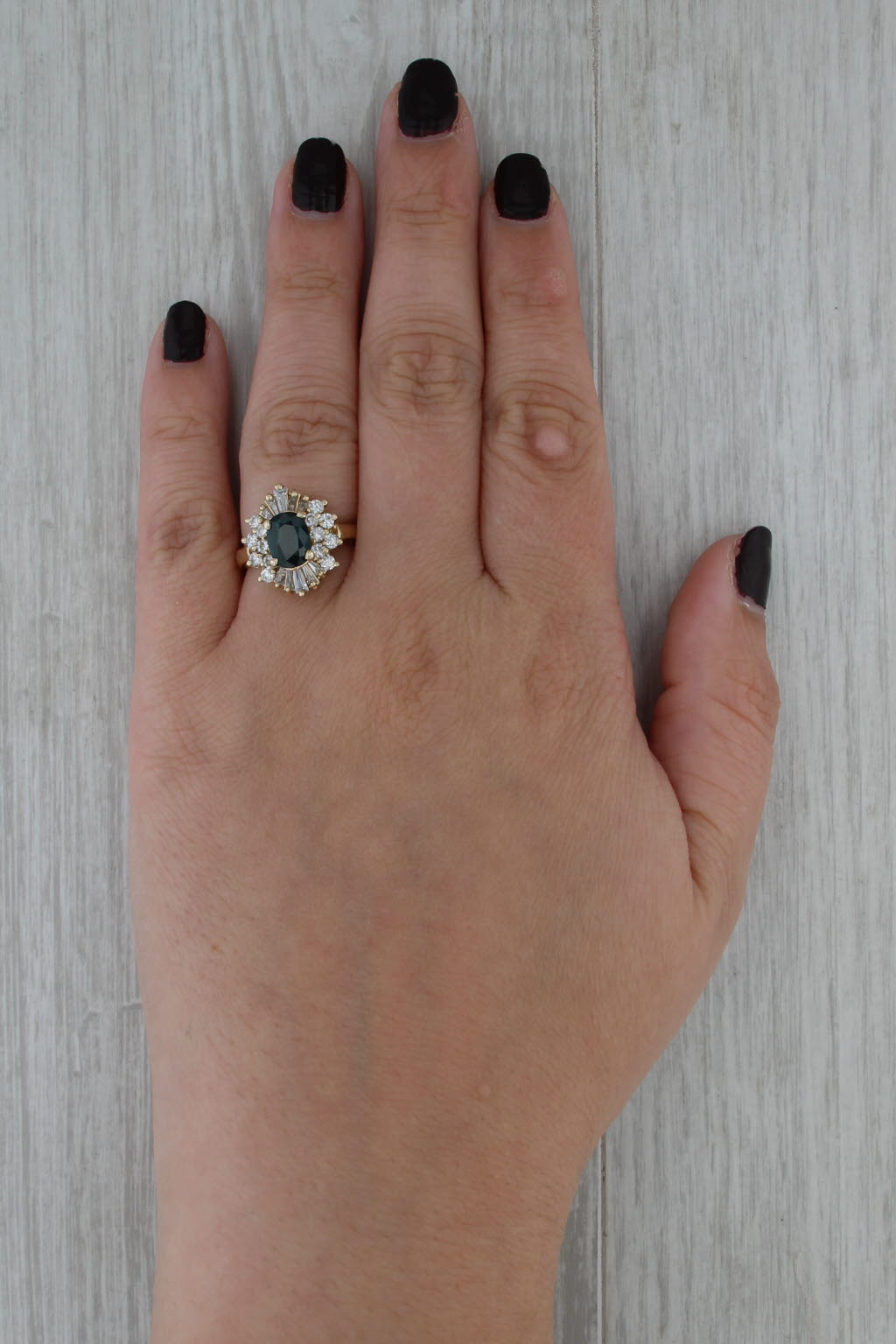 2.60ctw Oval Blue Sapphire Cubic Zirconia Halo Ring 14k Yellow Gold Size 7