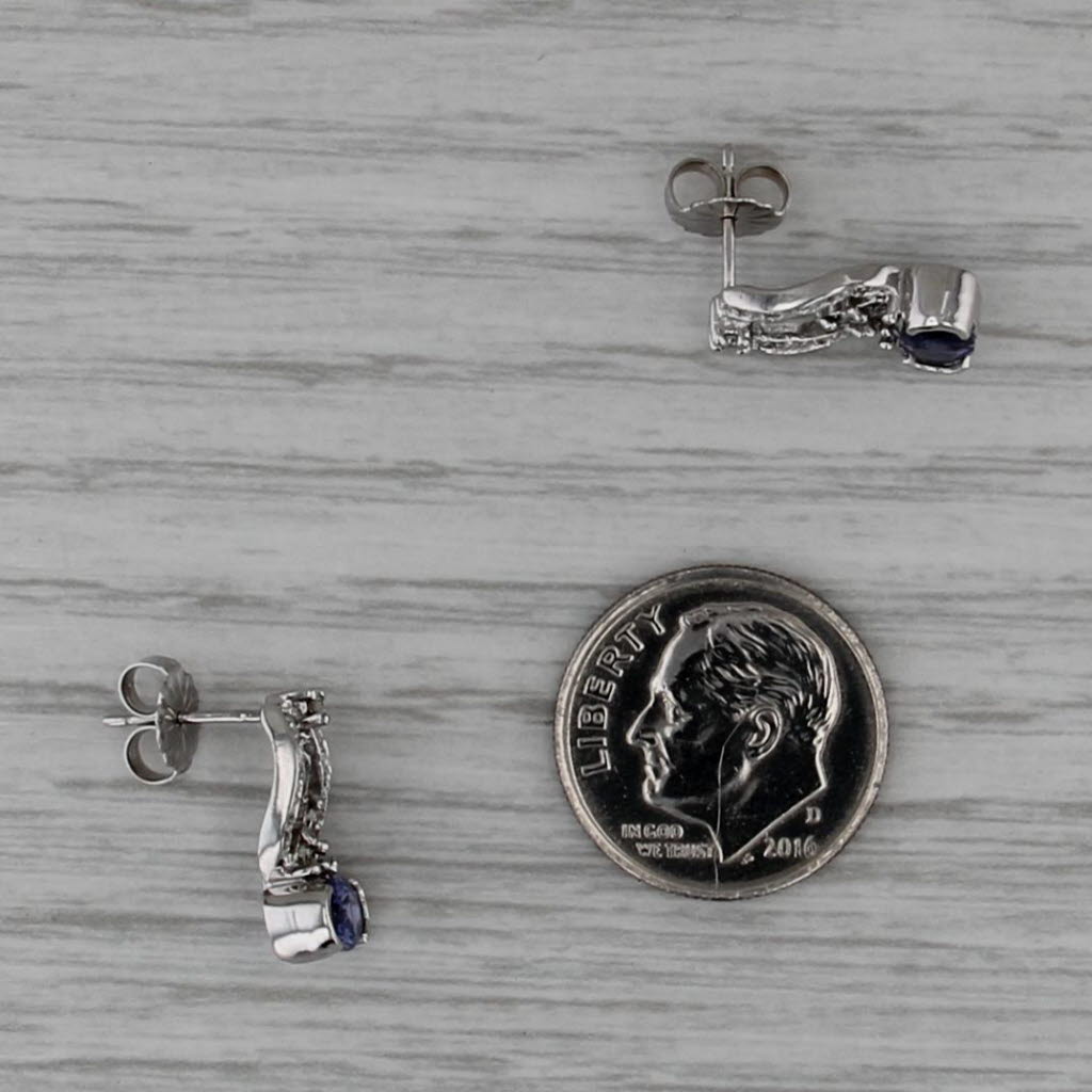 1.30ctw Blue Iolite Diamond Stud Earrings 14k White Gold Small Drops