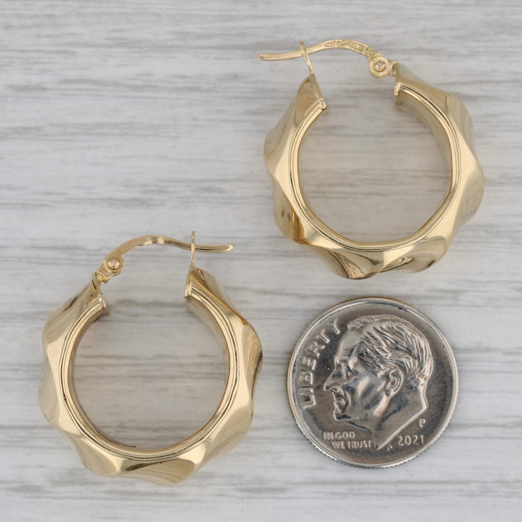 Gray Beveled Hoop Earrings 18k Yellow Gold Snap Top Round Hoops