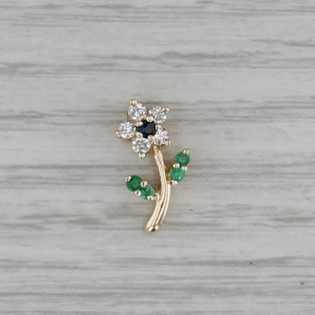 0.30ctw Emerald Diamond Sapphire Flower Pendant 14k Yellow Gold Small Drop