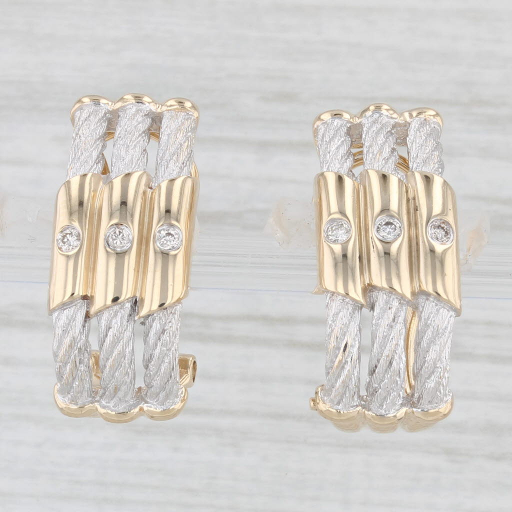 Light Gray Diamond Accented J-Hook Earrings 14k Gold Rope Drops Omega Backs