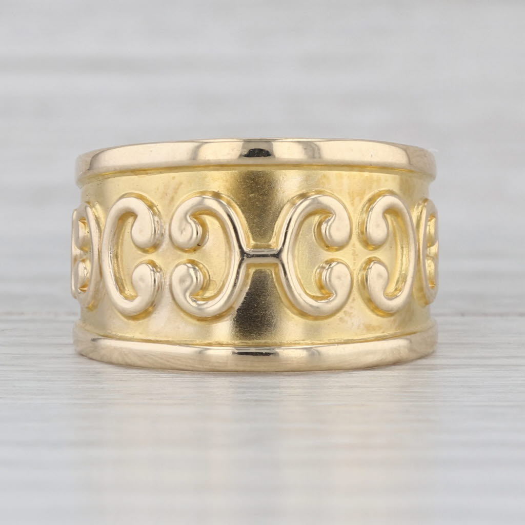 Vintage Patterned Tapering Band Ring 14k Yellow Gold Made in France