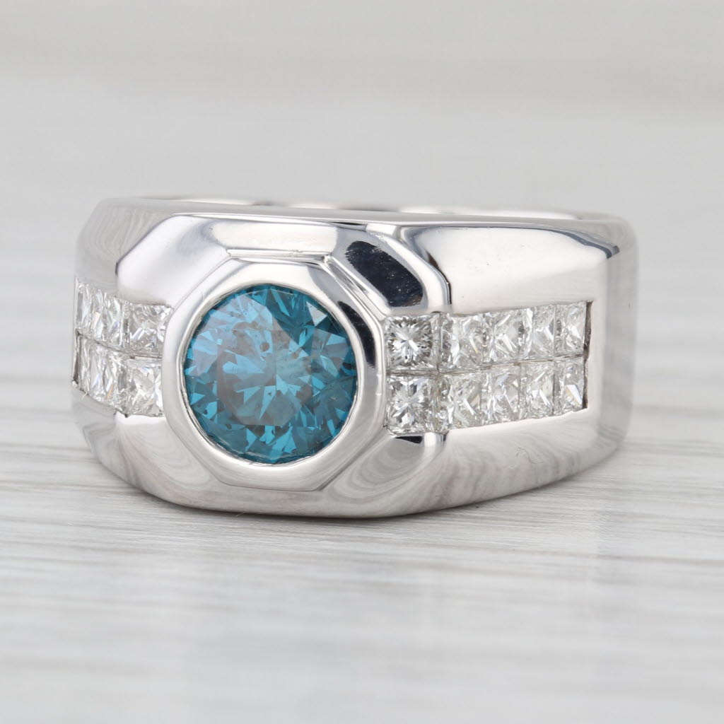 2.30ctw Round Blue White Diamond Ring 14k White Gold Size 8.5