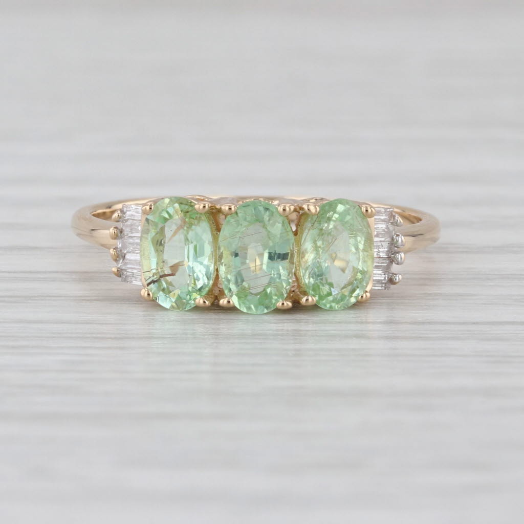 10.38ctw Green Tourmaline Diamond Ring 14k Yellow Gold Oval 3-Stone